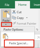 Excel Ribbon Home Paste Special