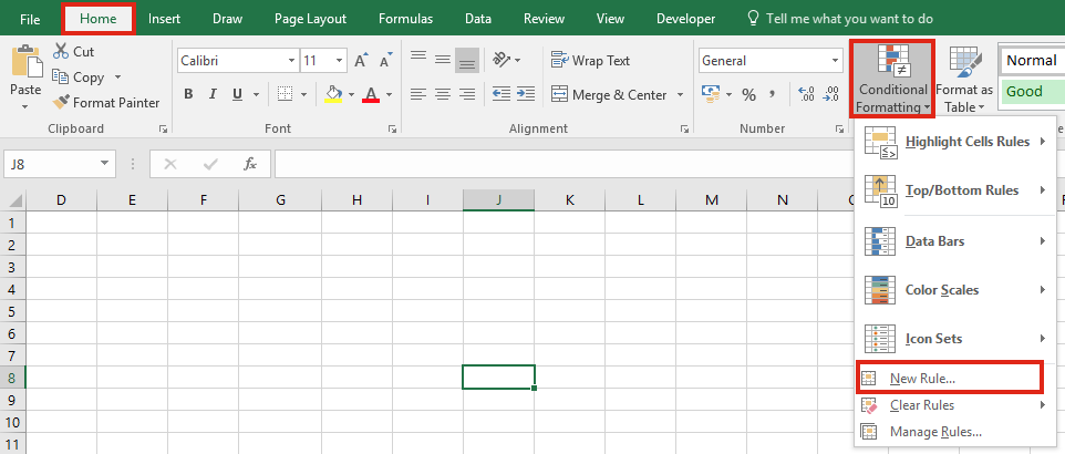 Screen Shot, Home, Conditional Formatting, New Rule
