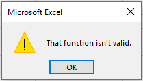 error message function not valid