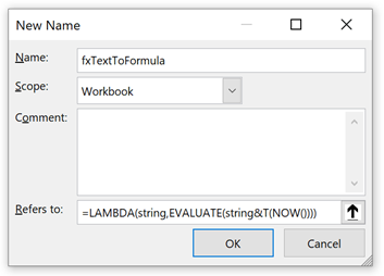 fxTextToFormula LAMBDA EVALUATE Volatile - convert text to a formula