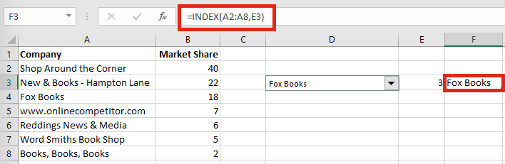 Highlight specific row INDEX function