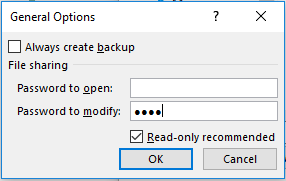 Make file Read-Only General Options Password