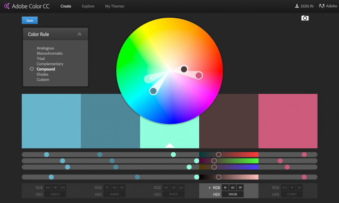 Dashboard Color Pallette - Adobe Color CC