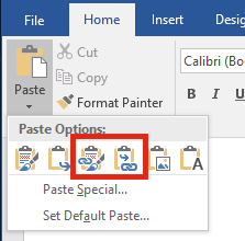 Excel Linked Word - Default Paste Options