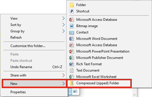 Create Zip folder with Windows