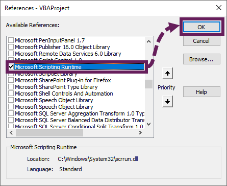 Microsoft Scripting Runtime required for FSO VBA Loop through files in folder