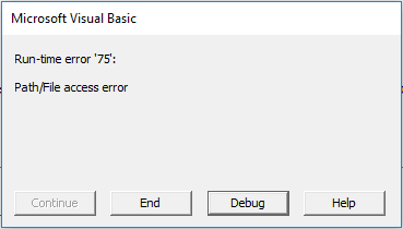 run some time error 75 pathfile see error