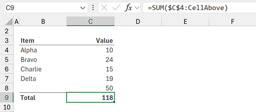 Function using the CellAbove calculation
