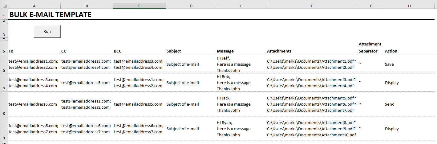 Bulk e-mail template