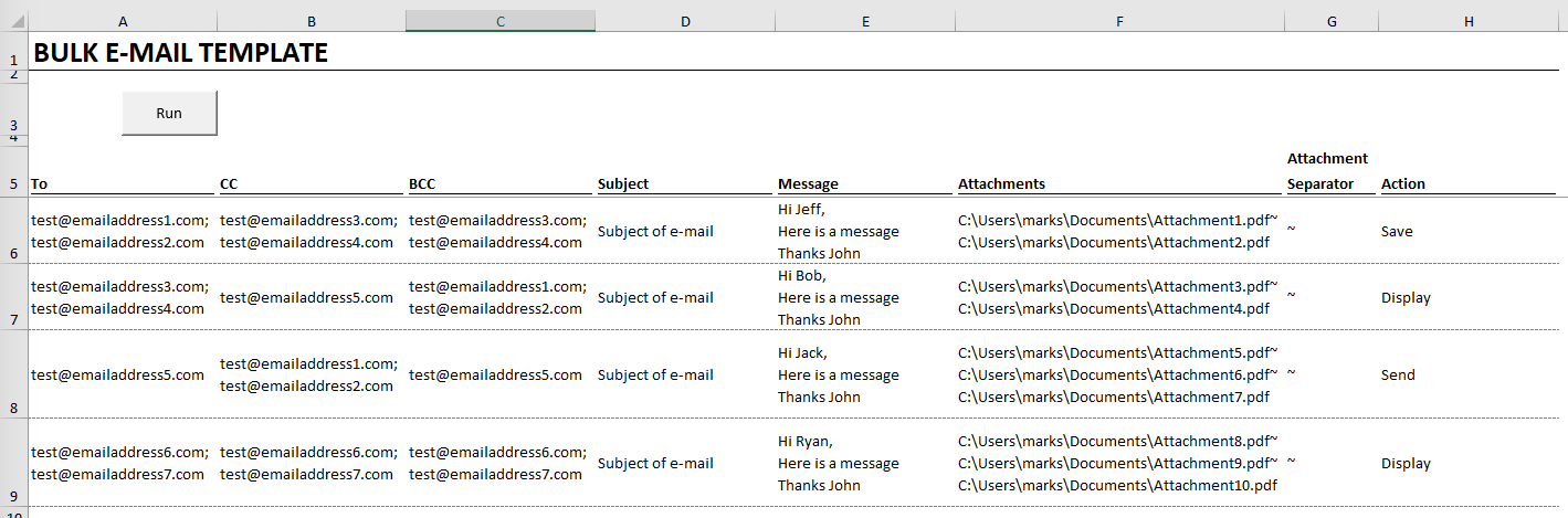 excel email template