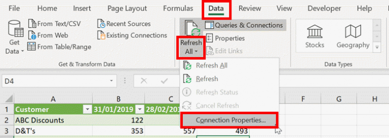 disable excel queries and connections