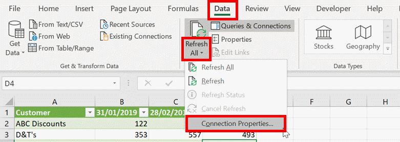 Data Refresh Connection Properties