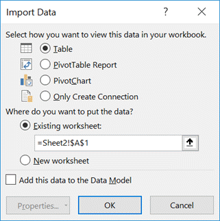 Import Data WindowImport Data Window