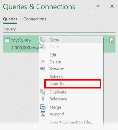 Queries Connection - Load To