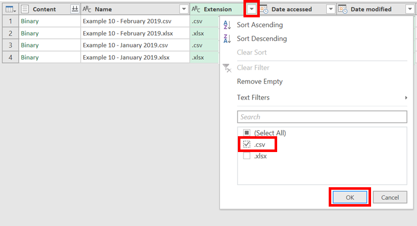 Filter to show only CSV