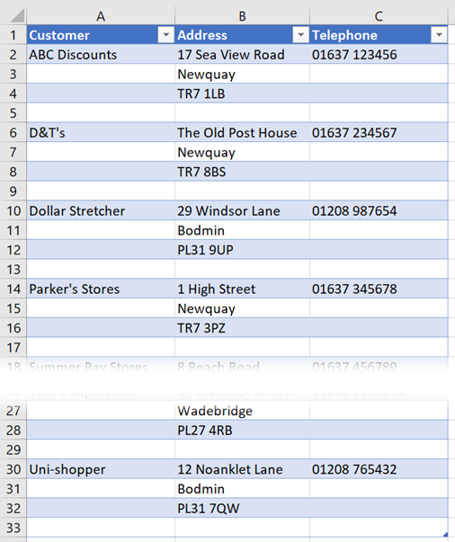 Data in a stacked format