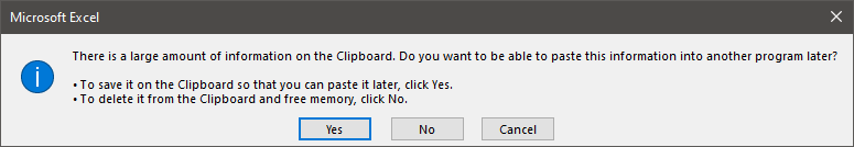 Large amount of information on clipboard