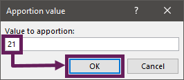 Apportion a value across cells - input screen
