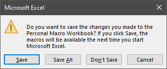 Save Personal Macro Workbook