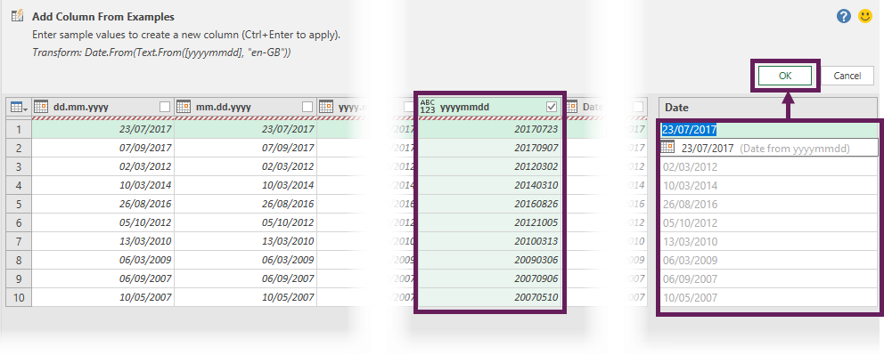 Add Column from Examples dialog