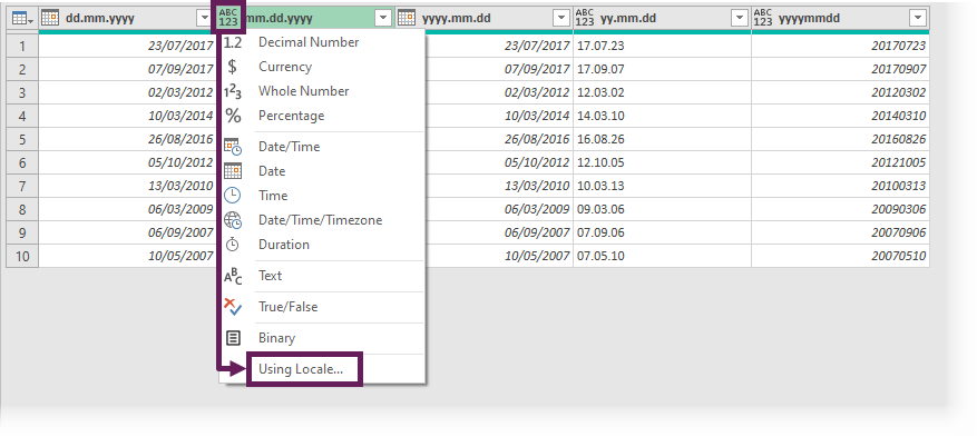 Data Type - Using Locale