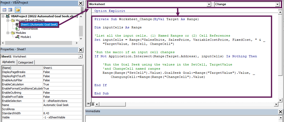 automate goal seek in Excel - Macro included in the worksheet module