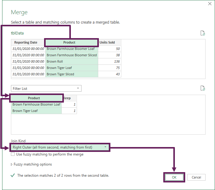Merge Dialog Box - Power Query Filter Wildcards