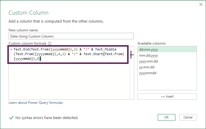 Power Query formula to manually change date formats