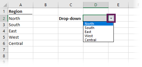 Using a data validation drop-down list