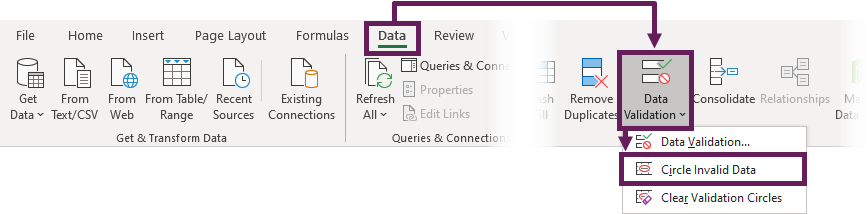 Data validation circles