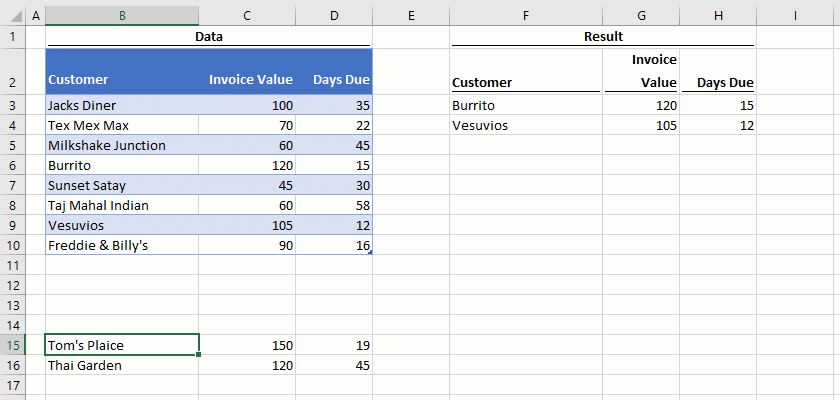 FILTER expands automatically with table