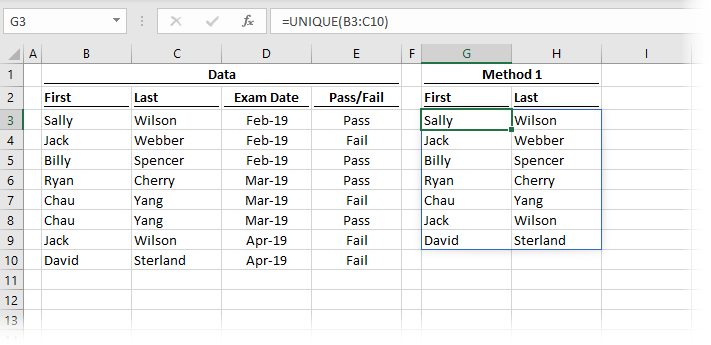 Excel Unique Function Multiple Columns