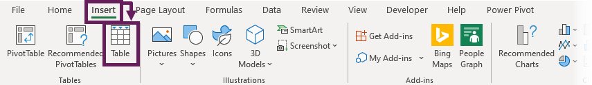 Insert - Table from Ribbon