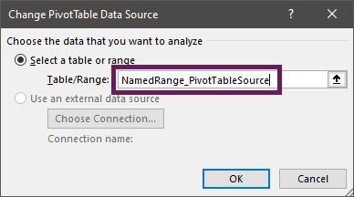 Pivot Table works with named range
