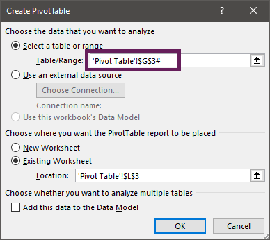 PivotTable with a # reference