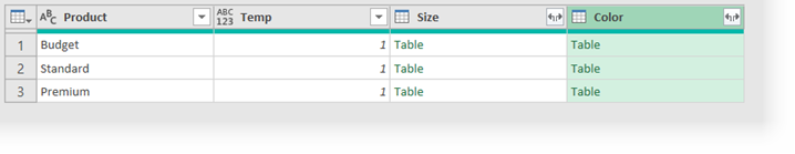 Power Query Preview Window with merged columns