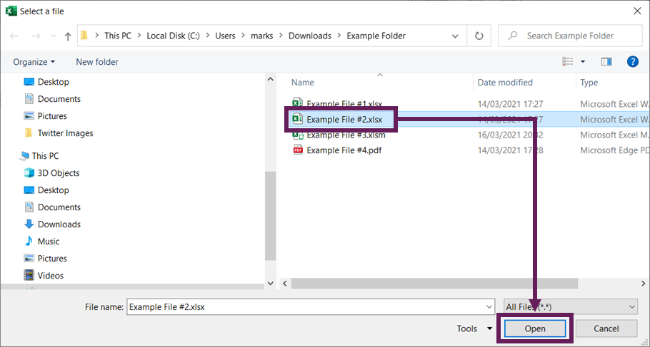 Select File in the File Open Dialog Box - Browse for file path