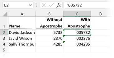 Cell value with apostrophe