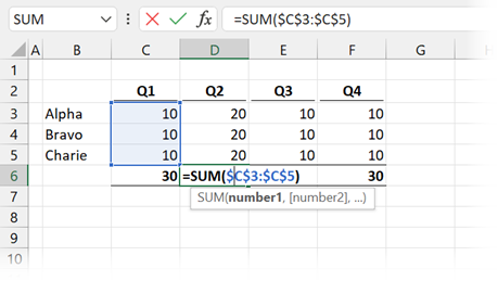 Double click formula to reveal calculation range