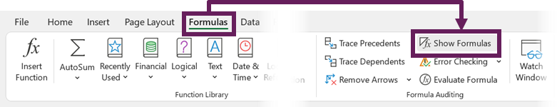 Show Formulas in Ribbon