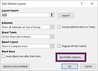 Edit Default Layout dialog box