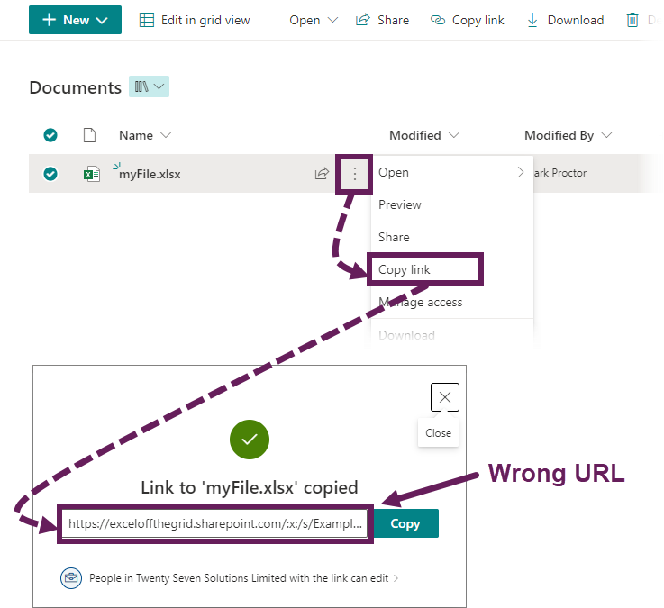 Copy link is the wrong URL