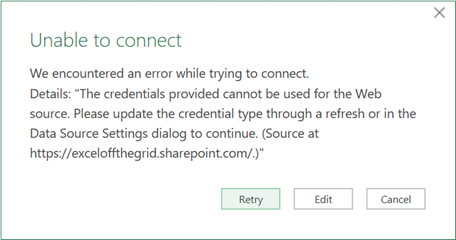 Unable to Connect error message