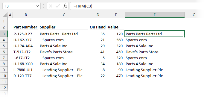 Excel version of TRIM