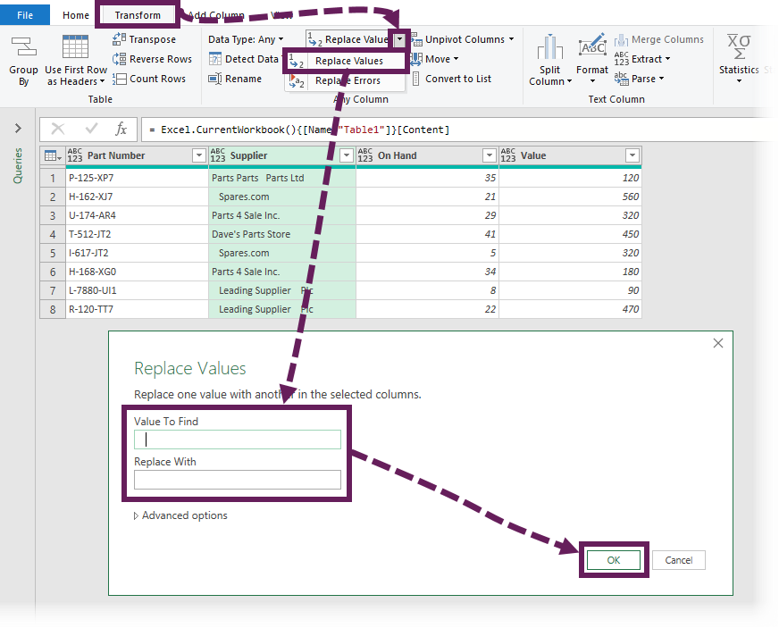 Transform Replace Values