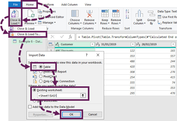 Close and Load data into Excel