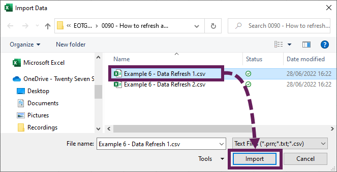 Select Source file for Power Query