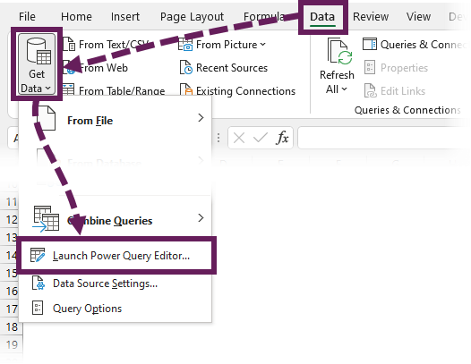 Using Data - Get Data - Launch Power Query editor