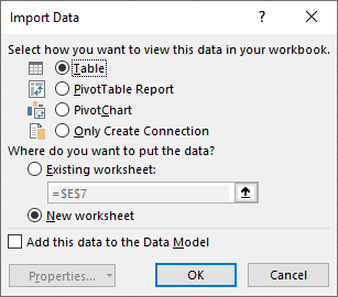 Import Data dialog box