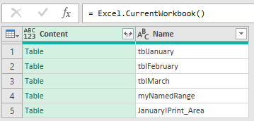 Data objects inside the current workbook